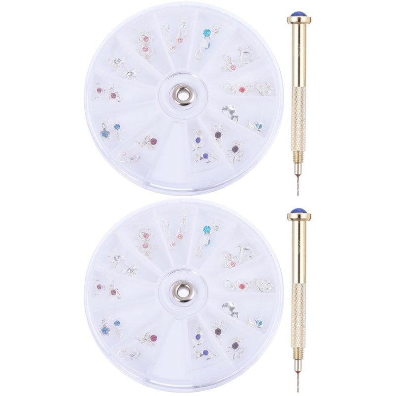 FRCOLOR 48 Pcs Dangle Nail Piercing Charms Set - Nail Piercing Tool & Alloy Jewelry for Art | Home & Salon Use