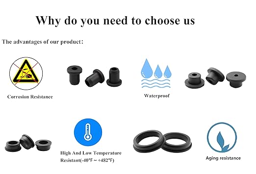20 pcs 1/2" Drill Hole，5/16" ID Black Silicone Top hat Rubber Grommets for Wiring，Automotive，Firewall，Hole Plug，Desk，Screw，Water and Gas Pipe，Drain，House Siding，Cable Bushing，Glass，Wire Plug