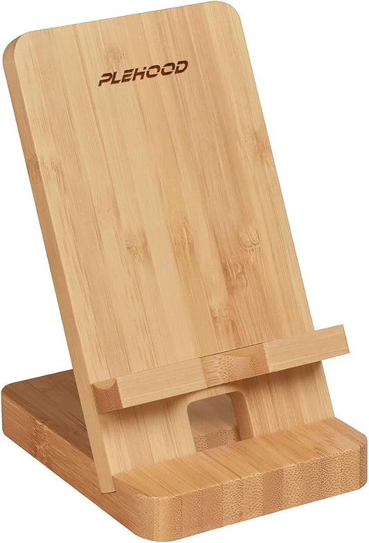 Plehood Wood Phone Stand, Desktop Wooden Phone Holder, Portable Office Phone Stand for Desk, Wood ipad Stand, Compatible with iPhone & All Cell Phones (Bamboo)