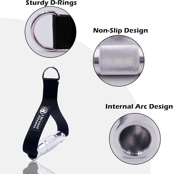 J Bryant Fitness Metal Gym Handles for Cable Machine Attachment Heavy Duty Aluminum Alloy Handle Grips Durable Workout Handles for Resistance Bands Pulley LAT Pull Down System (Black Thick)
