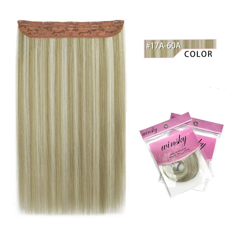 Winsky Hair Extensions Real Human Hair - One Piece Highlights Blonde Remy Hair Extensions Clip on 70gram for Women (14inch, #17A-60A)