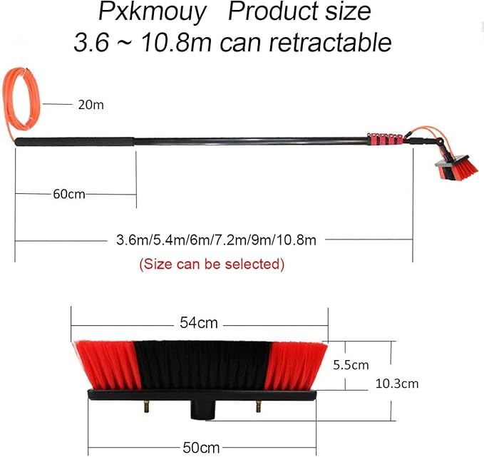 12ft Window Cleaning Equipment - Extendable Cleaner for Conservatory Roof & Photovoltaic Panel Cleaning - 50cm Brush Head for Effective Cleaning and Reach