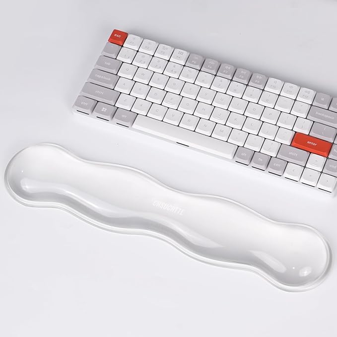 CASUCATTE Ergonomic Clear Gel Wrist Rest for Computer Keyboard - Non-Slip Crystal Gel Pad, Soft Comfortable Support, Washable, Office Gaming Wrist Pain Relief