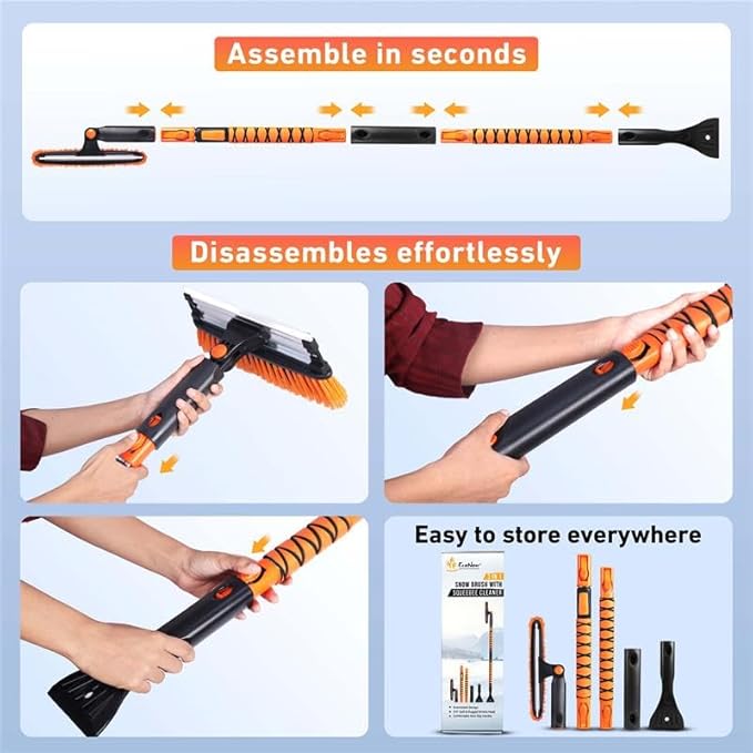 EcoNour 55" Telescopic Snow Brush and Ice Scraper for Car Windshield & Windows | 270Â° Rotating Snow Broom with Squeegee | Extendable Snow Removal Brush for SUV, Truck, and Car