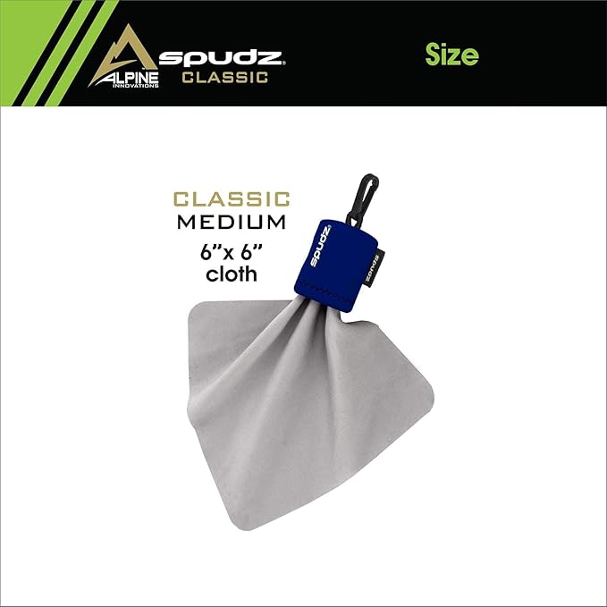 SPUDZ Classic Microfiber Lens Cleaner – Clip-On Pouch, Washable – for Binoculars, Scopes, Glasses, Screens | Classic | Navy Blue, 6 x 6 Inch (3-Pack)