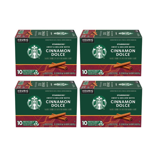 Starbucks K-Cup Pods - Cinnamon Dolce Flavored Coffee with Sweet Notes | 10 Recyclable Pods per Pack (4 Packs)