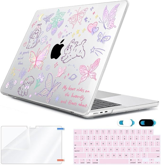 HOHAIYOO for 2026 2025 2024-2022 MacBook Air 13 inch Case M5 A3449 M4 A3240 M3 A3113 M2 A2681 with Touch ID& 13.6" Liquid Retina Display, Hard Shell&Keyboard Cover&Screen Film&Webcam Cover, Cute Puppy