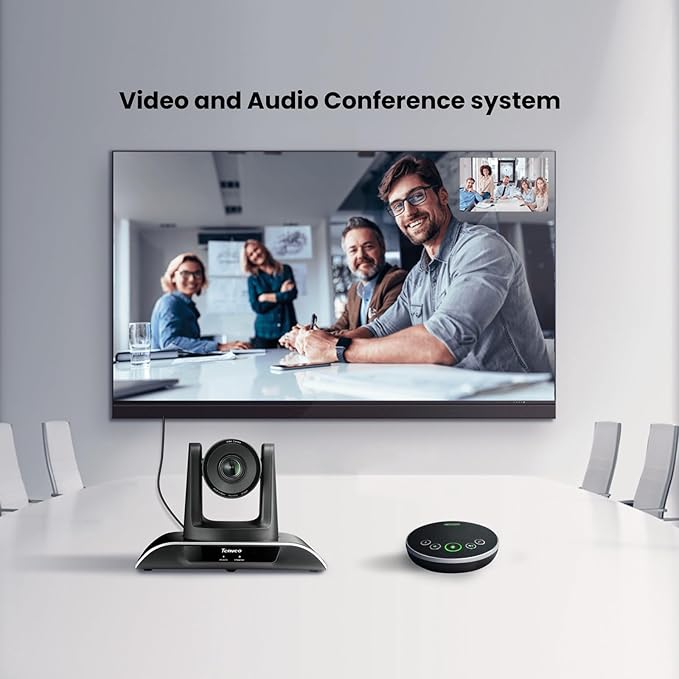 TONGVEO All-in-One Conference Room Video Camera System Al Auto-Tracking HD1080P 60fps 3X Optical Zoom USB3.0 HDMI PTZ Camera and Bluetooth Conference Speakerphone with Microphones
