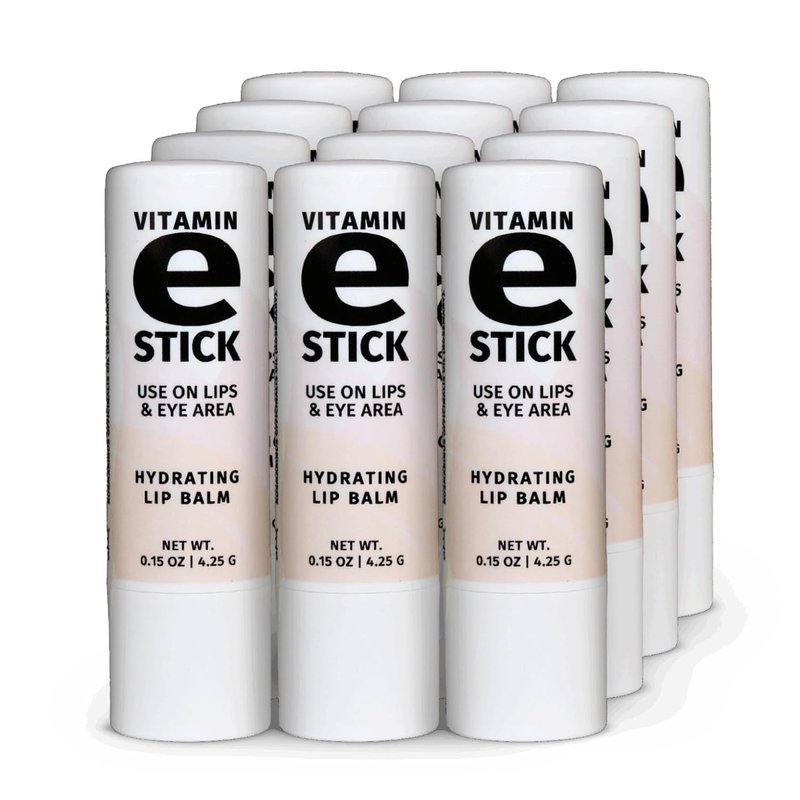 Reviva Labs Vitamin E Stick - Hydrating Lip Balm for Chapped Lips | Moisturizing Beeswax & Shea Butter - Pack of 12