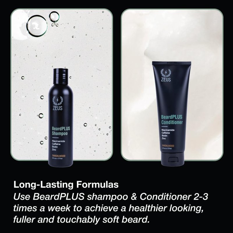 BeardPLUS Beard Shampoo & Conditioner Set for Men - Hydrating Hair Growth Treatment with Biotin & Caffeine | Made in USA