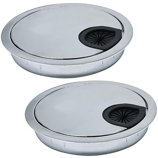 EASYEAH 2 Pcs Desk Grommet 2-3/8" / 60 mm, Desk Cord Hole Cover, Cable Grommet Metal Zinc Alloy Materilal, Desk Hole Grommet for Home & Office Pc, Detachable Cable Cord Organizer-Bright Silver