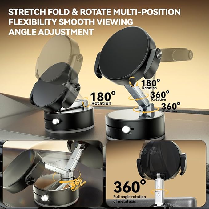 ROARADE Universal Phone Holder for Car/Dashboard/Desk Adjustable & Foldable Phone Stand Compatible with Magnetic & Non-Magnetic Phones (All Phones 4-7") (Black)