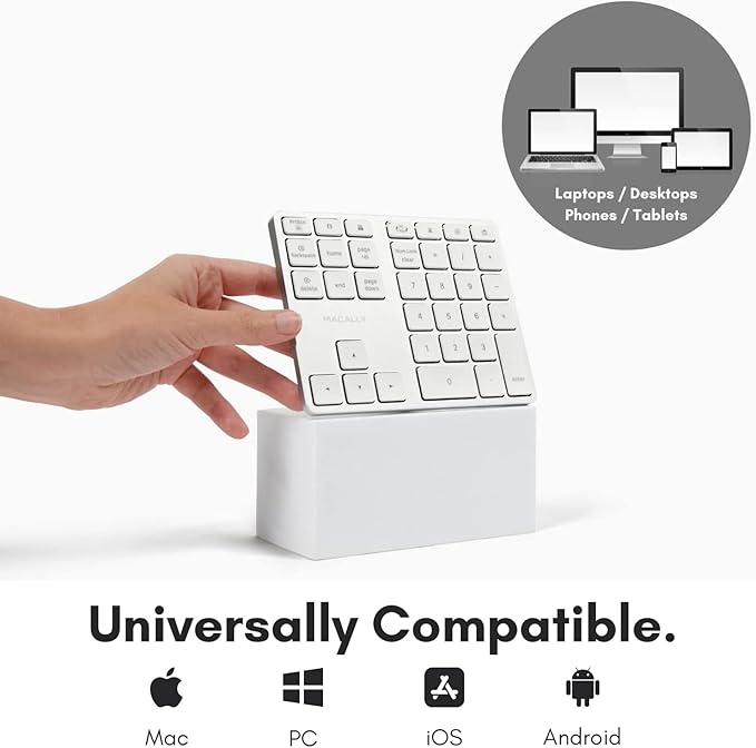 Macally Bluetooth Number Pad for Laptop - Rechargeable Wireless Numeric Keypad - Slim 35 Key Wireless Number Pad Keyboard for Data Entry, 10 Key Numpad Compatible with Mac, MacBook, iPad, PC, Windows