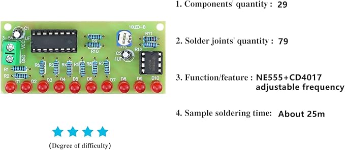Yidab Soldering Practice Kit DIY Plug - in Flowing Water Light Soldering Kit - with CD4017 and NJ5655 - Ideal for Beginners & STEM Education