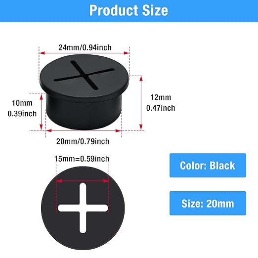 BOPOREAE Desk Grommet, 3/4 in 20 mm Silicone Rubber Grommets, Black Desk Hole Cover for Cables, Flexible Wall Cord Pass Through Grommet for Office Table Computer Home Furniture Wire Organizer-15 Pcs