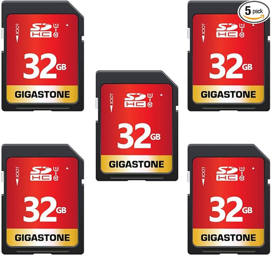 GIGASTONE 32GB SD Card 5-Pack UHS-I U1 Class 10 SDHC Memory Card High-Speed Full HD Video Compatible with Digital Camera, SPYPOINT TACTACAM WOSPORTS Trail Camera, with 5 Mini Cases