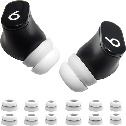 Luckvan Double Flange Earbud Tips for Beats Earbuds Replacement Cover Ear Tips for Beats Studio Buds+/Fit Pro/Solo Buds Earbuds Fit, 6 Pairs LMS White