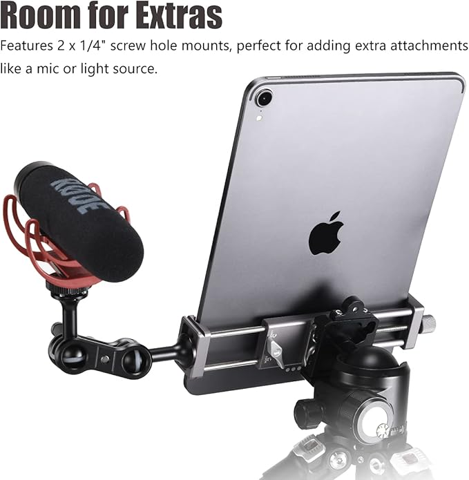 SHINEWEE Full Metal Tablet Tripod Holder - Compatible with iPad mini/Air/Pro | 1/4" Screw & Arca-Swiss Dovetail Mounts | Universal Tablet Clamp Adapter