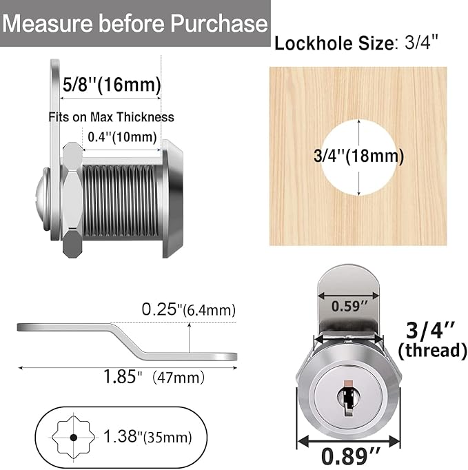 Sartatue Cabinet Cam Locks Keyed Alike, 5/8'' Fits on 3/8'' Max Door Thickness, Secure File Drawer Mailbox RV Storage Replacement Set, Zinc Alloy (5/8 Inch 10Pcs)