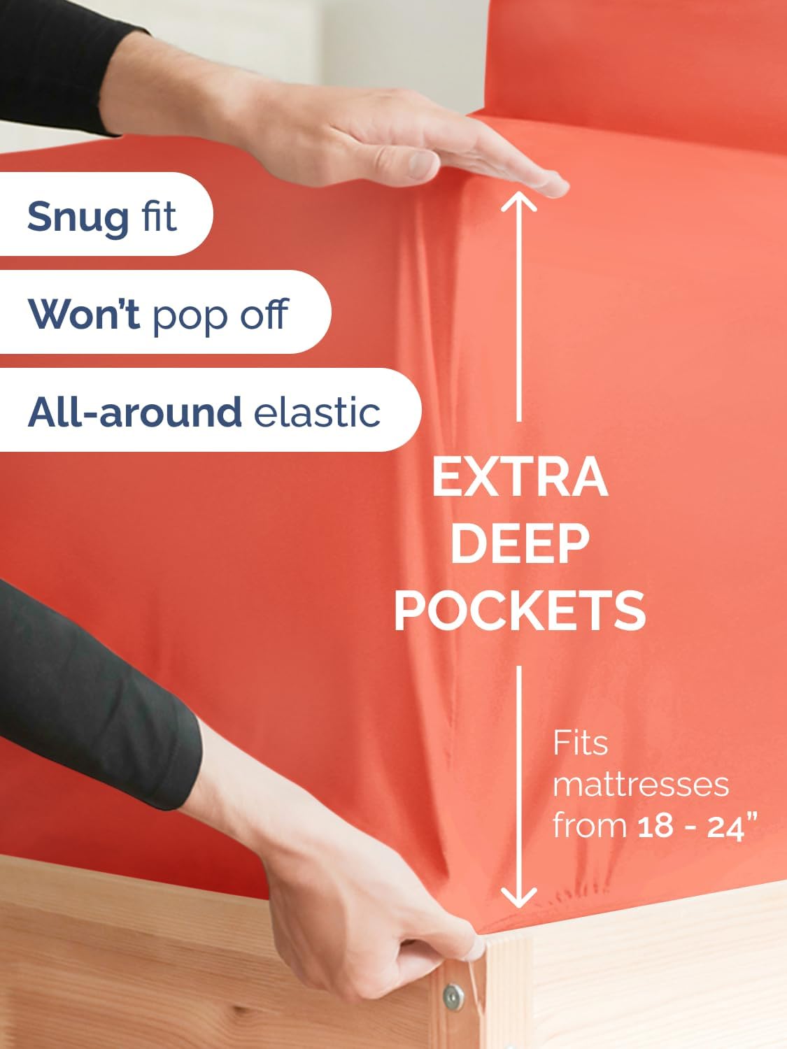 Skiennix Extra Deep Twin Sheet Set - 4 Piece Breathable Cooling Bedding - Soft Coral Luxury Sheets