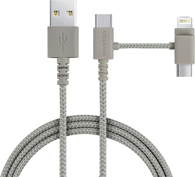 Smartish USB-C/Lightning Cable 17/16/15/14/13/12 - Crown Joule - 6 Foot Universal Fast Fabric Wrapped Charging Cable w/Micro-USB - MFi Certified 13/12/SE/iPad/AirPods/Android - Tan