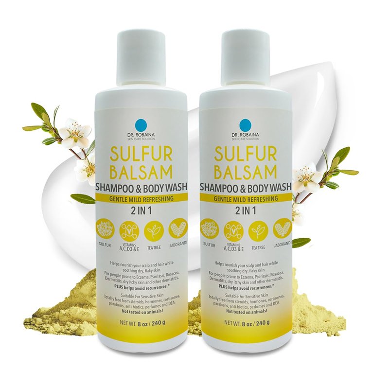 Dr. Robaina Sulfur Shampoo & Body Wash â Helps Soothe Dandruff, Seborrheic Dermatitis, Folliculitis & Itchy Scalp â Color-Safe, SLS-Free, Citrus-Mint Scent, 8 fl oz - Made in the USA