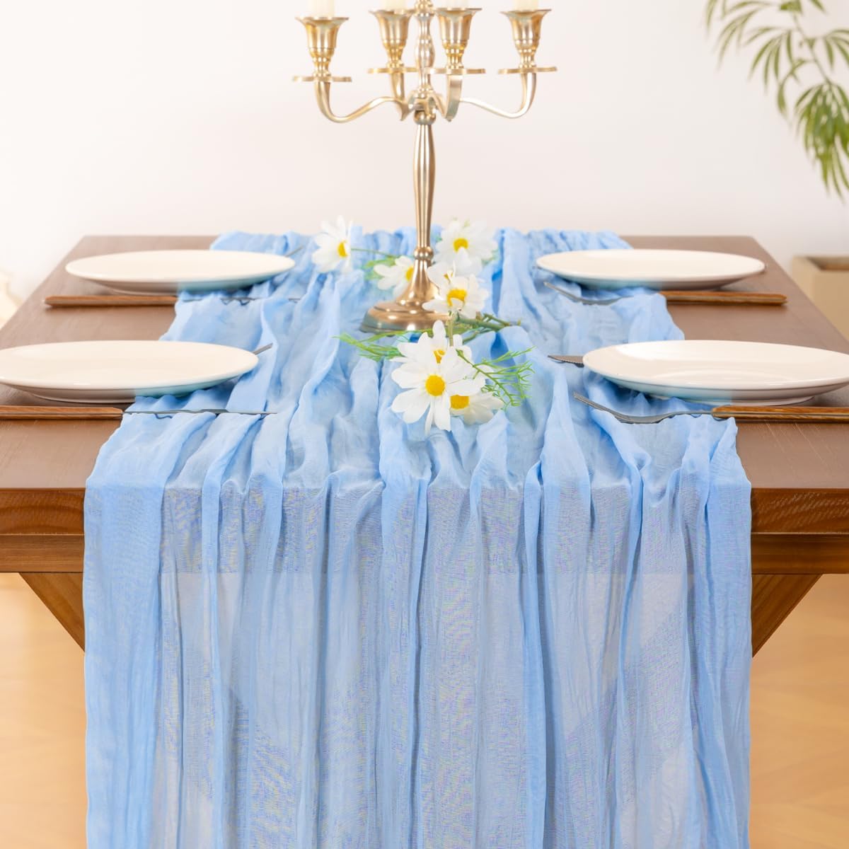 Socomi Cheesecloth Table Runner - 6pcs Blue Boho Rustic Gauze | 120 Inch for Weddings & Events