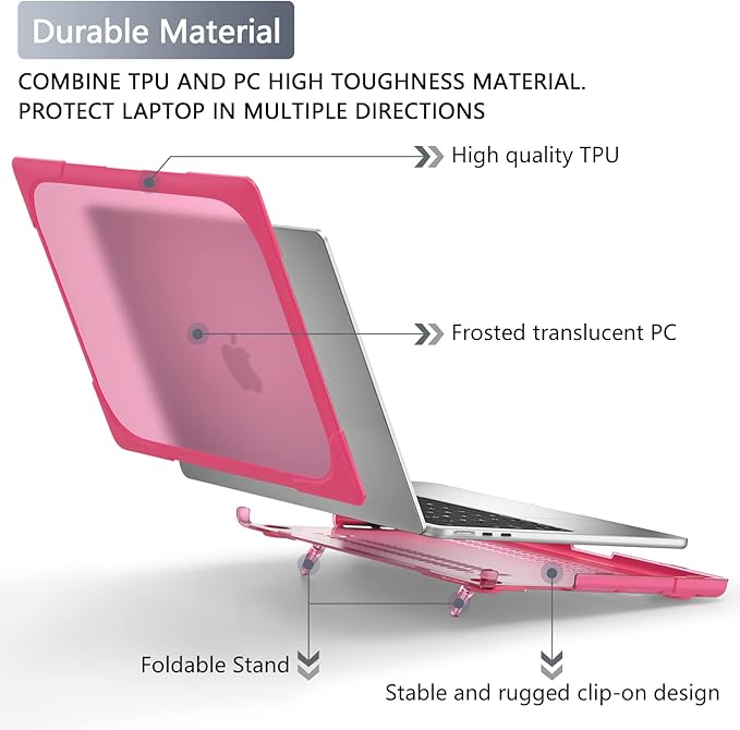 Batianda FlexStand Heavy Duty Case for MacBook Air 13.6 inch, Matte Pink