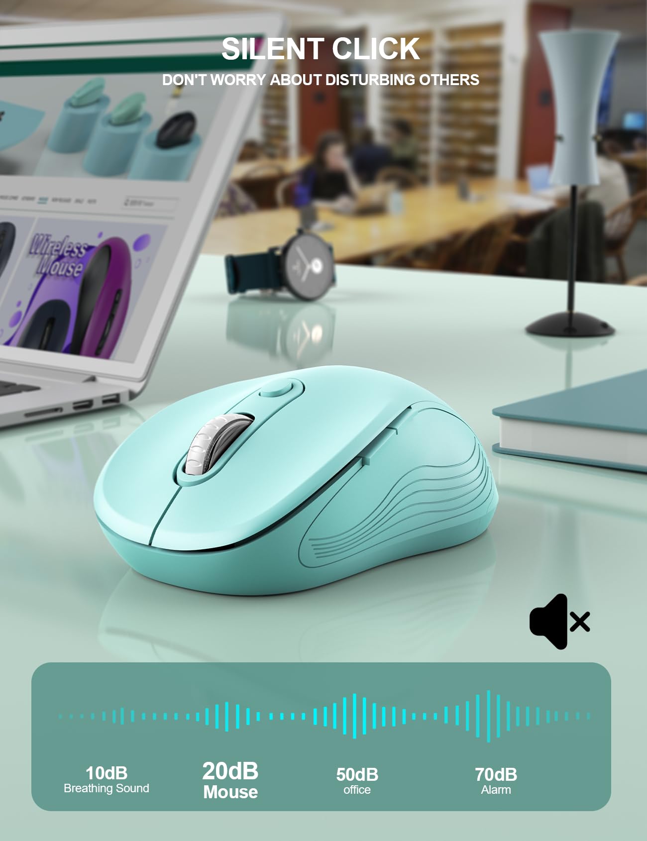 Trueque Wireless Mouse for Laptop, 2.4GHz Ergonomic Computer Mouse with Back & Forward Buttons, 3 Adjustable DPI Levels, 6 Buttons, Optical USB Cordless Mice for Windows PC, M01 (Mint Green)