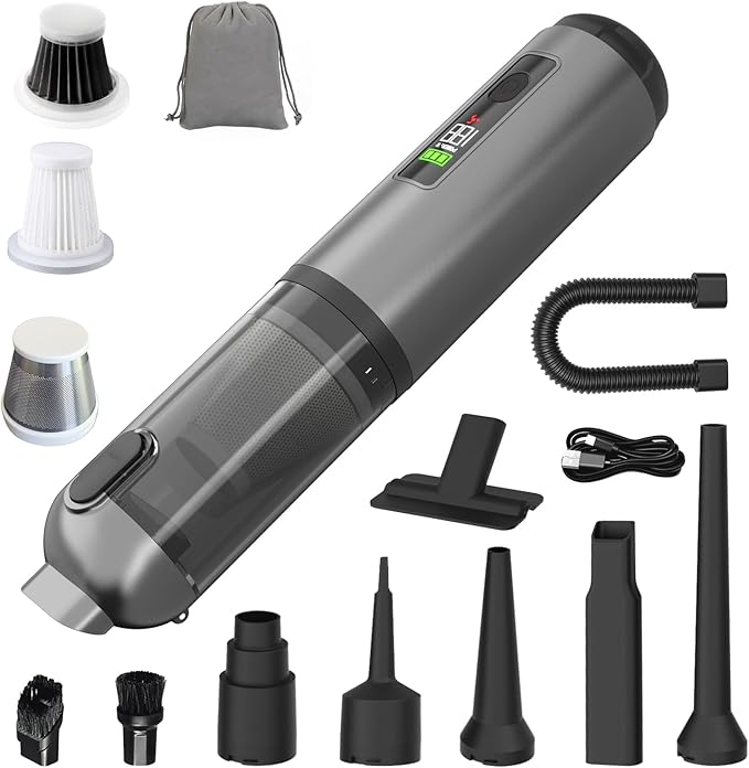 KedeeSparkle 22000Pa High Power Handheld Vacuum Cleaner, 4-in-1 Cordless Car Vacuum & Air Duster with LED Display, USB-C Rechargeable Vacuum for Car Home Office Pet Camping