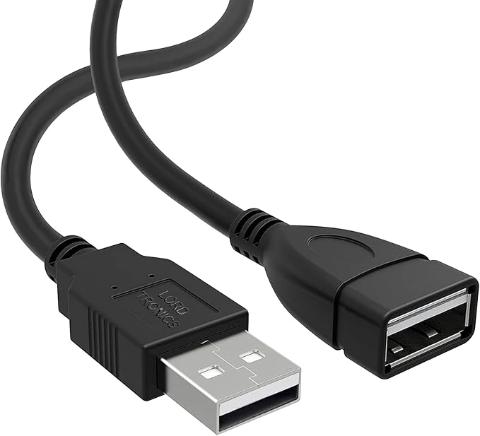 LORDTRONICS 3FT Male to Female Extension Cable USB A Male to USB A Female Data Transfer and Charging Adapter for Keyboard, Mouse, Printer, USB Flash Drive for Multiple Devices, Black