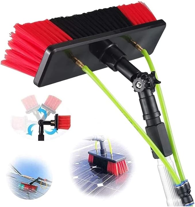7m/23ft Water Fed Telescopic Window Cleaning Pole Extendable Cleaning Brush, Hose Fed Extendable Extended Window Cleaner Brush Tool Kitï¼50cm Brush 7m Poleï¼