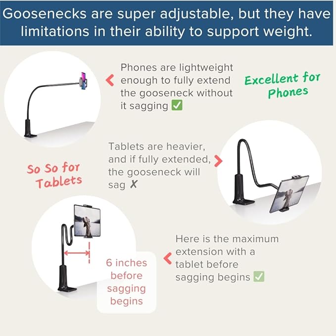 LEVO Adjustable Cell Phone Holder – Clamping Gooseneck Phone Mount with Flexible Long Arm – Hands-Free Smartphone Holder for Desk, Bed, Headboard, Kitchen Counter, Boat, RV & More