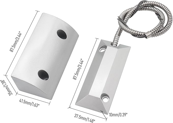FOCMKEAS Magnetic Reed Switch Wired Surface Mount Normally Closed NC Contact Sensor Alarm Magnetic Door Switch with 2 Wires, Zinc Alloy Sliver, OC-59