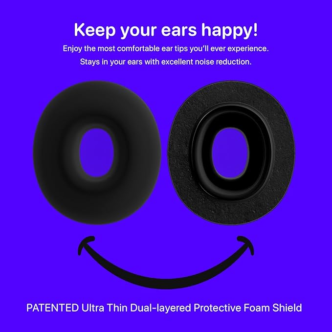CharJenPro AirFoams Pro Ultra Memory Foam Ear Tips for AirPods Pro 1st & 2nd Gen, New Version 5.0, Secure in Ear, Comfortable, Great Noise Cancellation, Replacement Buds, 3 Pairs (Assorted S/M/L)