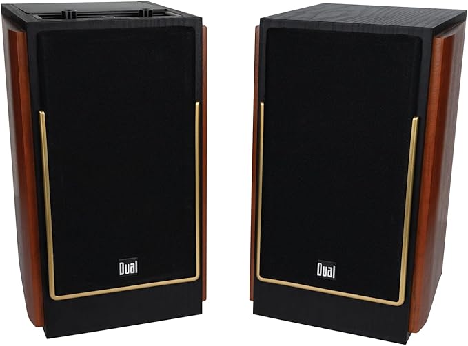 Dual Electronics LUHSL20B Cherrywood & Black 2-Way Bookshelf Speakers with Smart Speaker Dock | Class-D Amplifier | Bluetooth | Home, PC | Loud & Deep Bass | Wireless Remote Control | Sold in Pairs