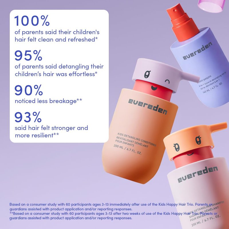 Evereden Happy Hair Duo for Kids: Vegan Shampoo and Conditioner Set with Detangler Brush - Strengthens & Smooths All Hair Types