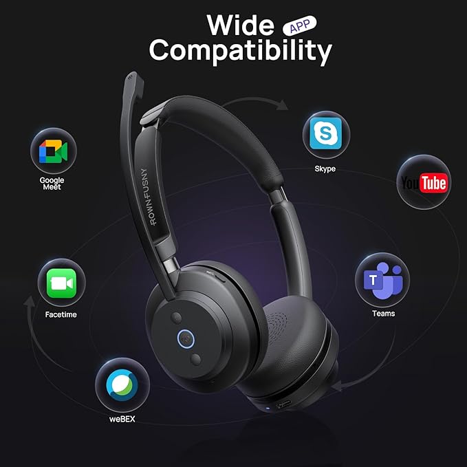 Wireless Bluetooth Headset with Mic for Work - Noise Cancelling Headphones,Over Ear Microphone with 2.4G USB Dongle Mute Button for PC/Laptop/Call Center/Home Office/Zoom/Teams Meeting