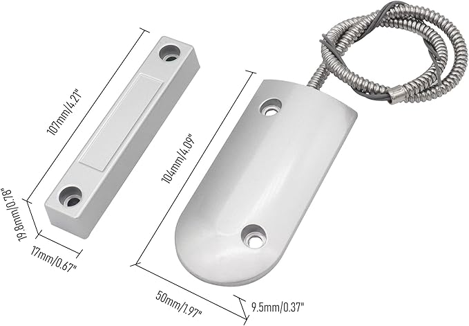 FOCMKEAS Magnetic Reed Switch Wired Surface Mount Normally Open NO Contact Sensor Alarm Magnetic Door Switch with 2 Wires, Zinc Alloy Sliver, OC-60B