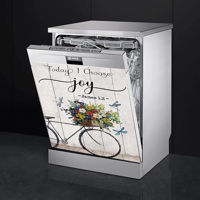 Today I Choose Joy Dishwasher Magnet Decal,Butterfly Flower Dishwasher Front Door Cover Kitchen Decor,Bike Floral Fridge Magnet Sticker,Inspring Quote Home Appliance Panel Decal 23"x26"