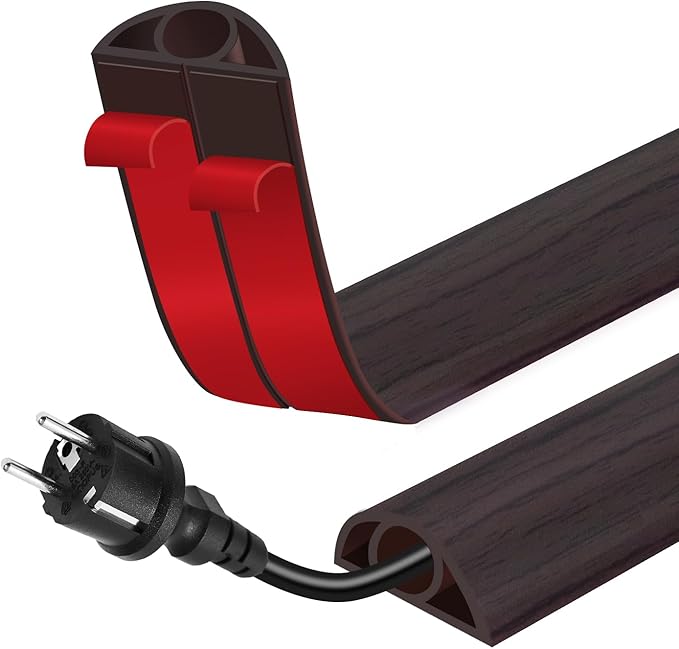 Floor Cord Cover for Wires on Floor Self Adhesive Cord Hider Floor Cable Management Wire Covers for Cords Protector Prevent Cable Trips Cord Cavity W 0.32" x H 0.32", Black Walnut, 20Ft