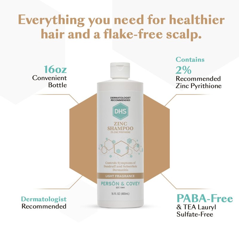 DHS Zinc Shampoo – Dandruff Shampoo – for Flaky and Dry Scalp with 2% Zinc Pyrithione, 16 oz