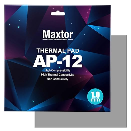Maxtor 1.0mm Thermal Pad, 14.8 W/mK High Performance Heat Conductive Silicone Pad (120x120mm) - Non-Conductive Heatsink Gap Filler for GPU VRAM, M.2 SSD, CPU, PS5, Laptop & PC Cooling