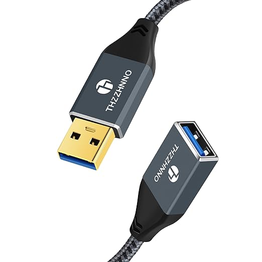 Thzzhnno USB 3.0 Extension 1.6FT, USB Male to Female USB 3.0 Extender Cable for Webcam, Camera, Phone, USB hub, Mouse, Keyboard, Printer, Hard Drive, Headset