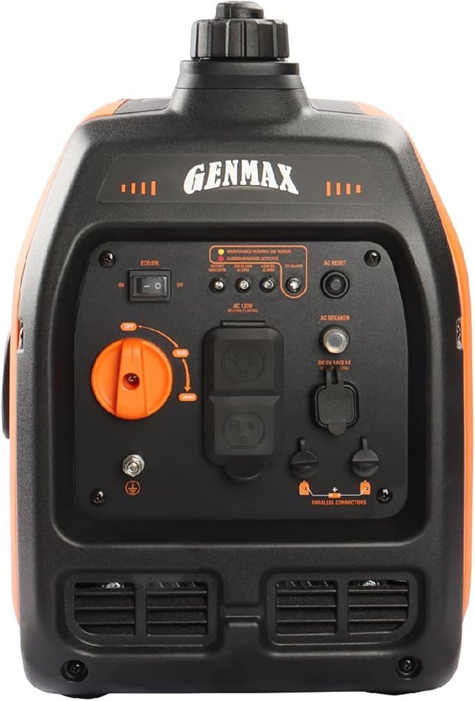 GENMAX Portable Generator，2200W Ultra-Quiet Gas Engine, EPA Compliant, Eco-Mode Feature, Ultra Lightweight for Backup Home Use & Camping (GM2200i)