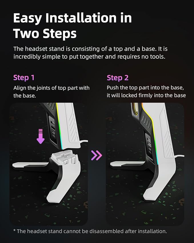 IFYOO RGB Gaming Headset Stand with 2 USB and 1 Type-C Ports, Game Headphone Mount for PC Computer, Xbox One, Xbox Series S/X, PS5, PS4, Earphone Holder Hanger, Desk Gamer Accessories, Black&White