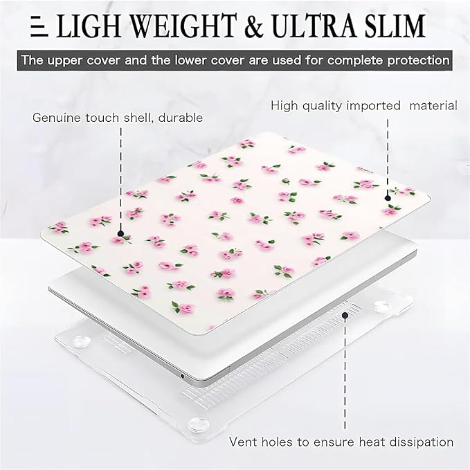 COTAIL Compatible with MacBook Air 13.3 13.6 Inch Case 2022 2021 2020 2019 Plastic Hard Shell Case Cover,13.3 Pro(A1706/A1708/A1989/A2159/A2289/A2338), Pink Rose