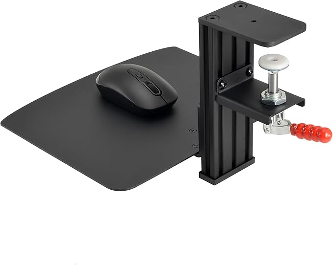 VTUIFBT Metal Clamp-on Adjustable Computer Mouse Pad and Device Holder for Desks, Metal Computer Mouse Desk Mount Pad, 10.63" x 8.66" Ergonomic Desk Extender Tray, Fits up to 4 Inch Desktops, Black