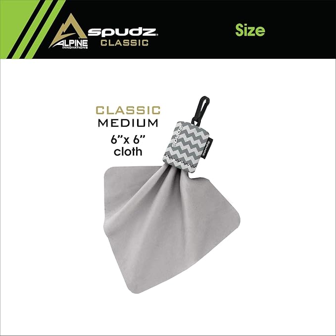 SPUDZ Classic Microfiber Lens Cleaner – Clip-On Pouch, Washable – for Binoculars, Scopes, Glasses, Screens | Classic | Gray Chevron, 6 x 6 Inch (3-Pack)