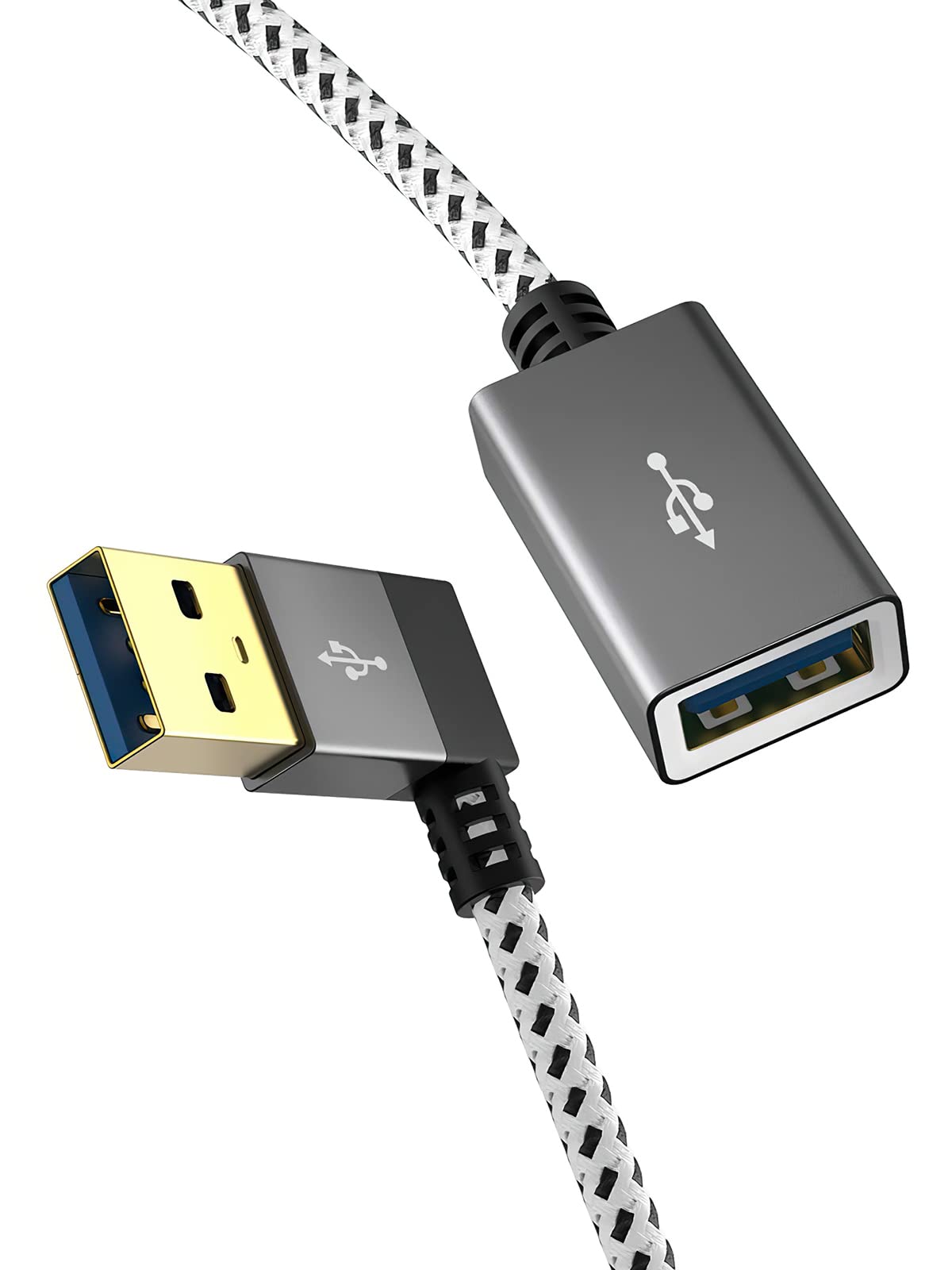 CableCreation Short USB 3.0 Extension Cable 1FT, Left Angle USB Male to Female Extender Cord, 90 Degree USB 3.0 for VR, PlayStation, Xbox, Keyboard, Space Gray 0.3M
